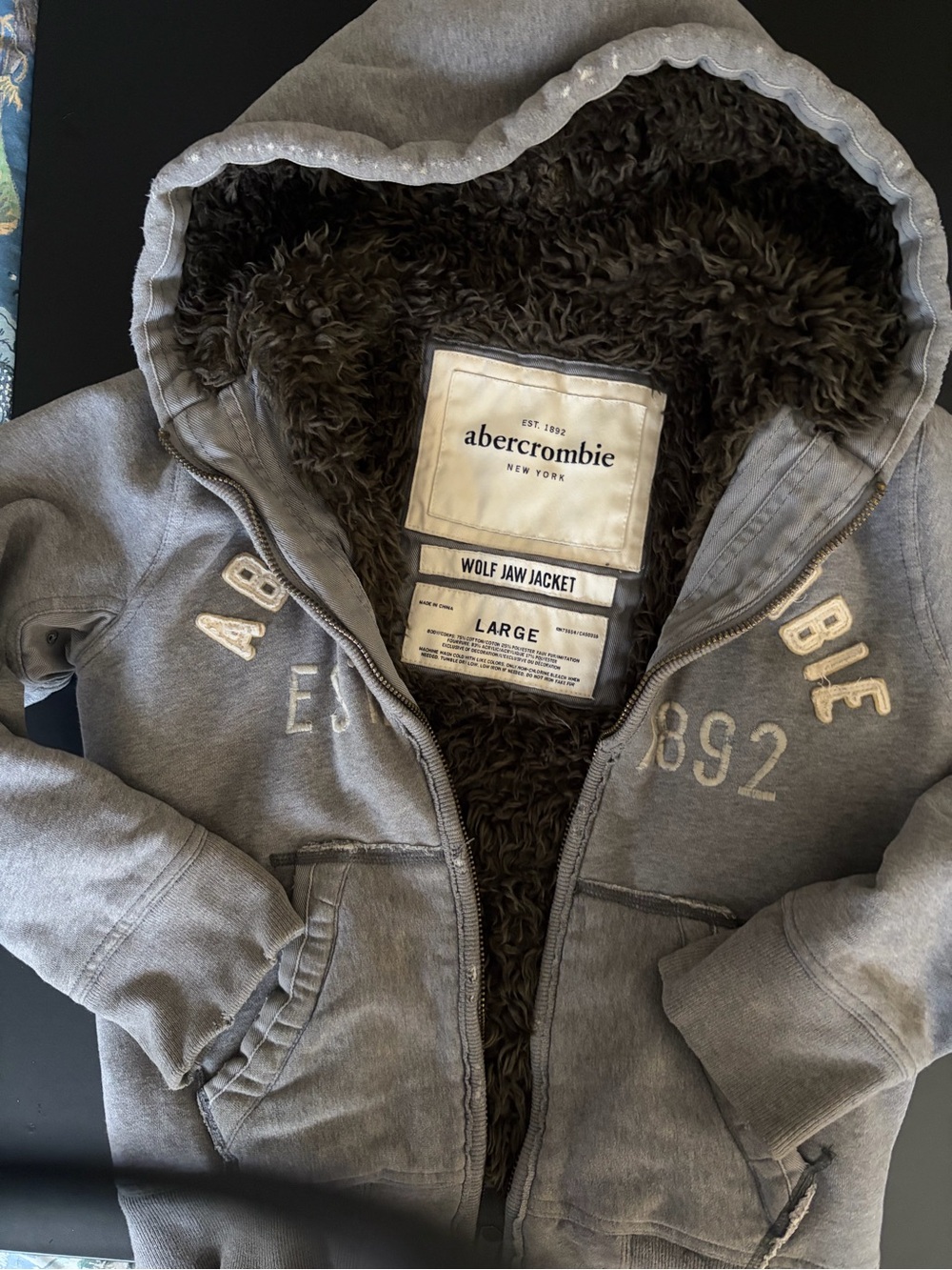 Abercrombie & Fitch Grey Sherpa-Lined Zip Hoodie